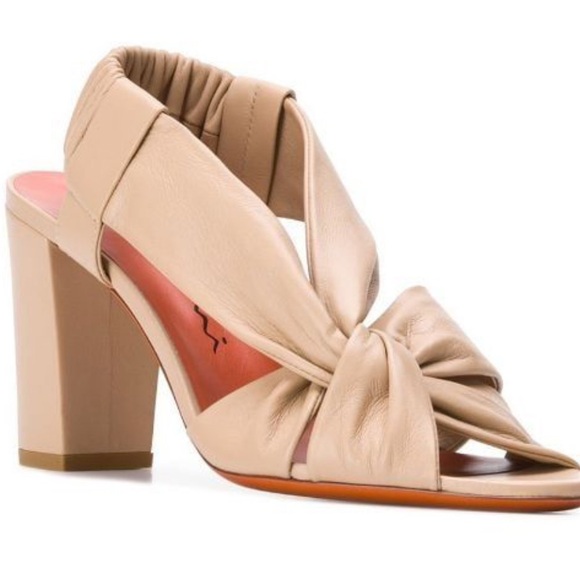 Santoni Nude Knotted Block Heel Sandals- new ivory - Picture 1 of 1